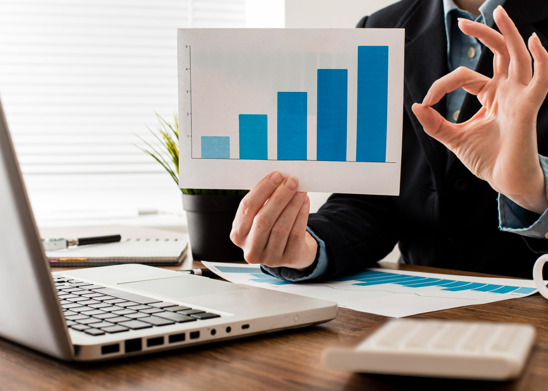 This image is a stock photo illustrating business success, growth, and positive results